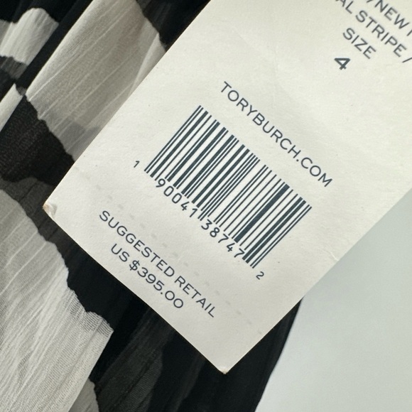 Tory Burch Lucea Animal Stripe Black White Top sz 4 - Picture 6 of 7